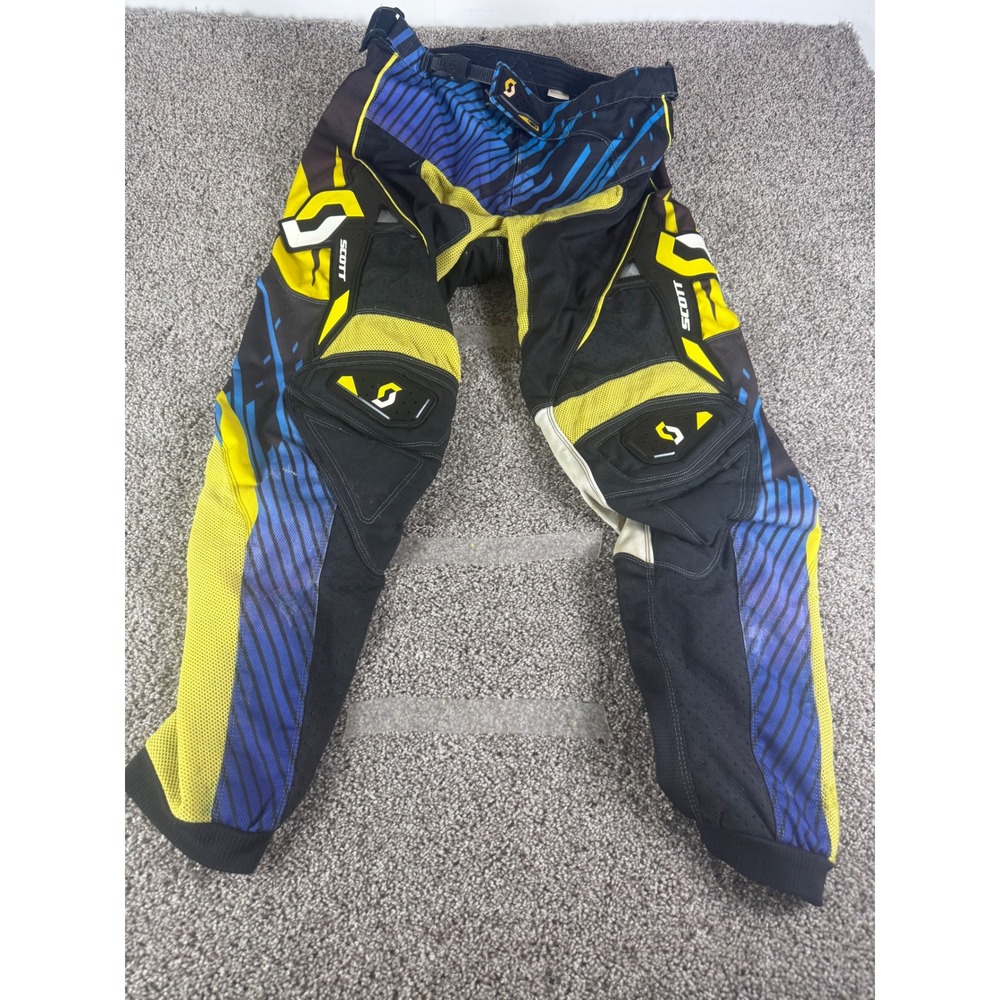 Scott 450 Series Mens Motocross Pants Size 36 Yellow Blue Black Racing Gear